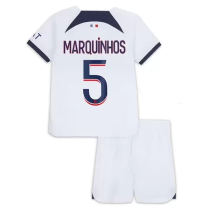 Günstige Paris Saint Germain PSG Marquinhos 5 Kinder Auswärts Trikotsatz 2023/24