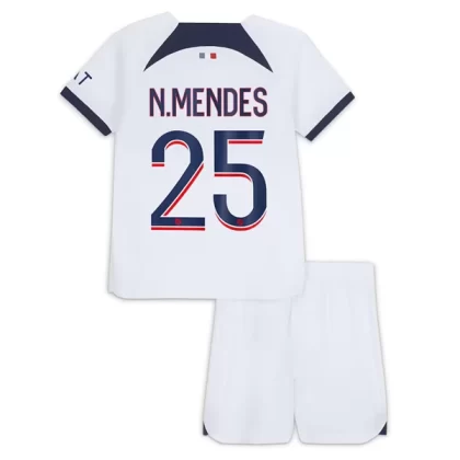 Günstige Paris Saint Germain PSG N.Mendes 25 Kinder Auswärts Trikotsatz 2023/24