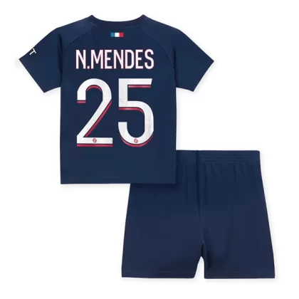 Günstige Paris Saint Germain PSG N.Mendes 25 Kinder Heim Trikotsatz 2023/24