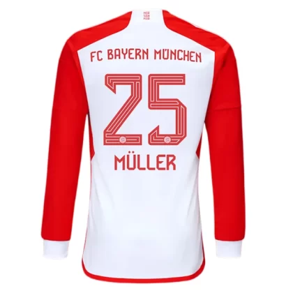FC Bayern München Fußballtrikots 2023-24 Thomas Müller 25 Langarm Heimtrikot