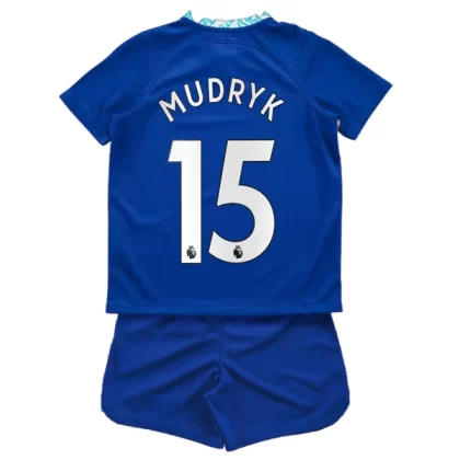 Günstige Chelsea Mudryk 15 Kinder Heim Trikotsatz 2022-23