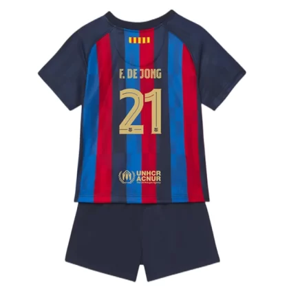Günstige FC Barcelona F. De Jong 21 Kinder Heim Trikotsatz 2022-23