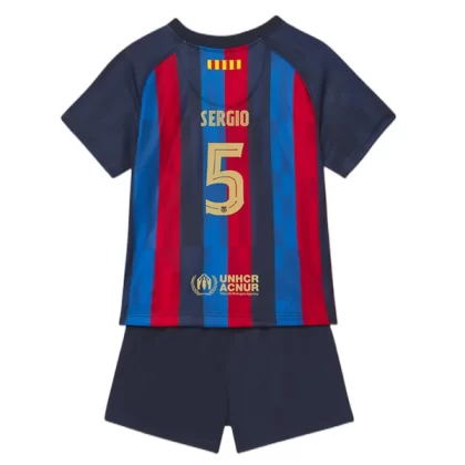 Günstige FC Barcelona Sergio 5 Kinder Heim Trikotsatz 2022-23
